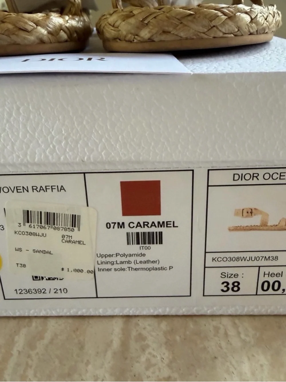 Dior Woven Ocean Flat Thong Sandals in beige Raffia Size 38